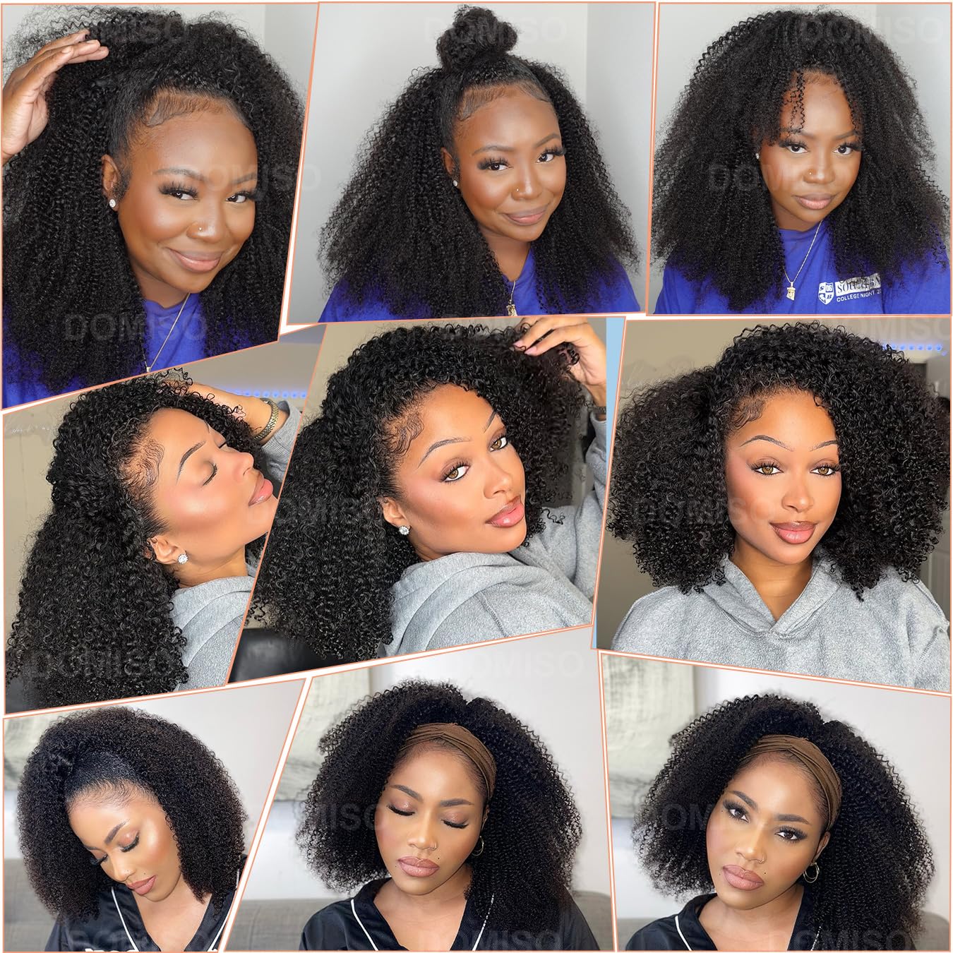 Afro Kinky Curly Half Wig - Human Hair Seamless 3-in-1 Flip Over | Beginner-Friendly, 20-Inch, Black Color