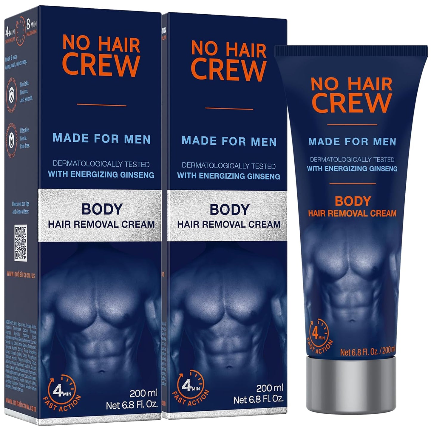 No Hair Crew Hair Removal Cream for Men - Painless Manscaping with Energizing Ginseng | 200ml