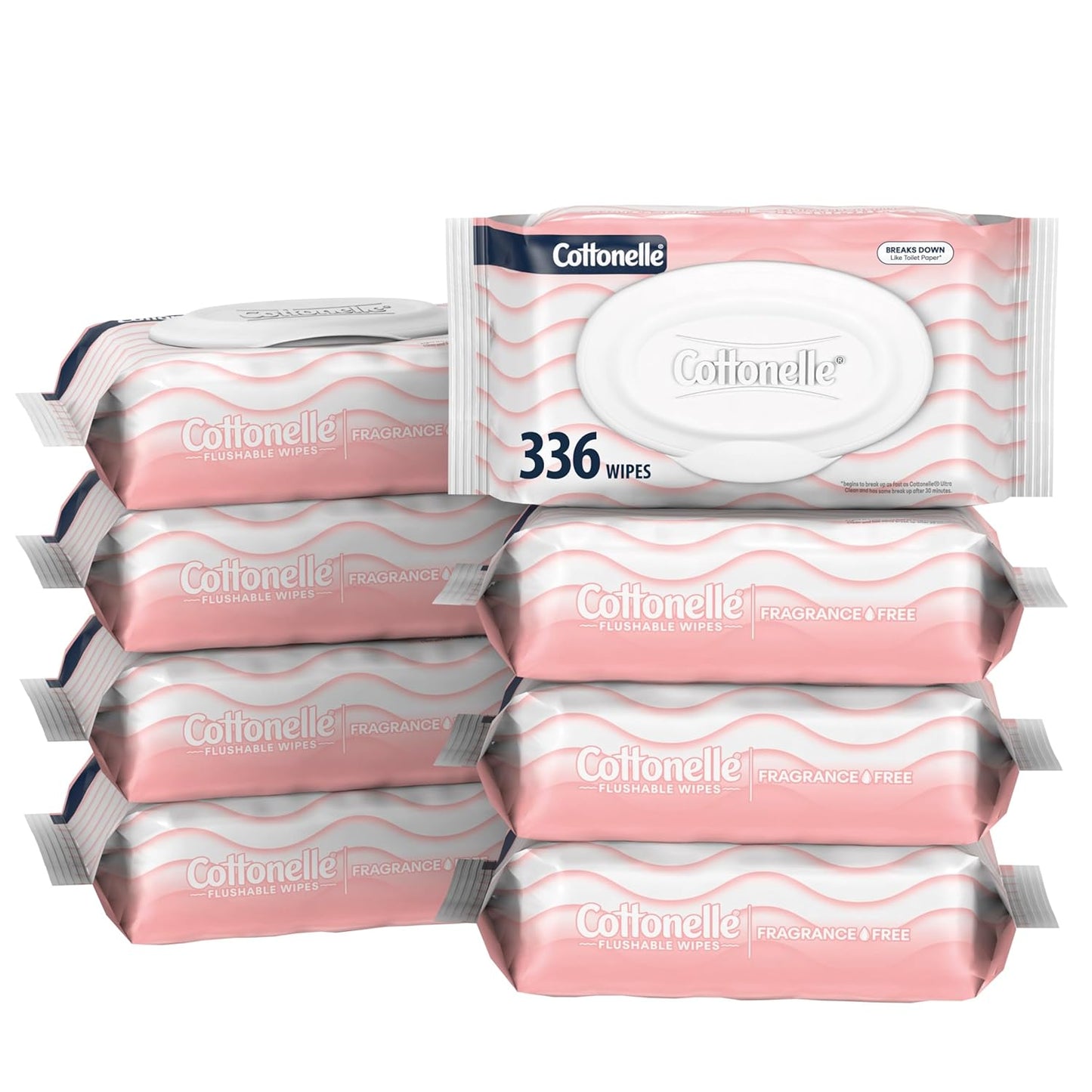 Cottonelle Flushable Wet Wipes - Fresh Feel Adult Wipes | 8 Flip-Top Packs, 42 Wipes Each (336 Total)