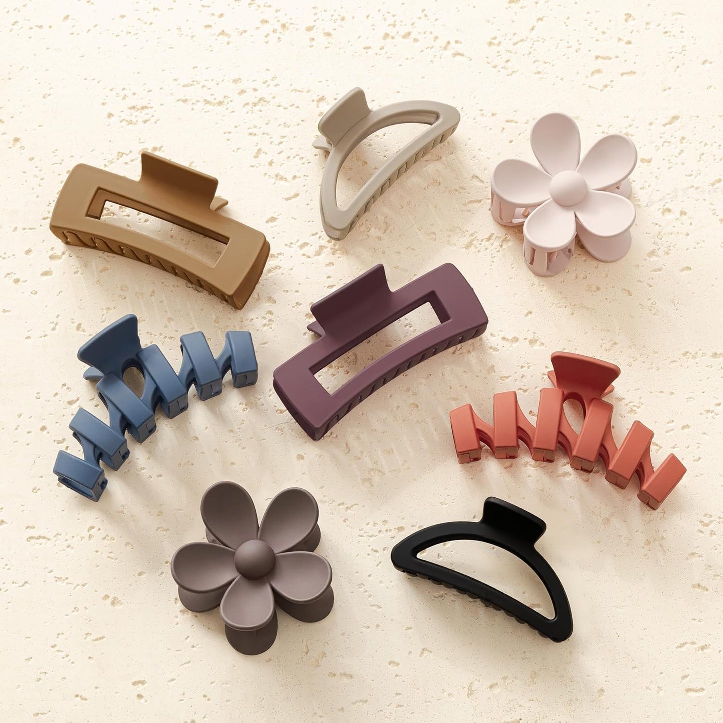 Flower Hair Clips - 8PCS Non-Slip Claw Clips for Thick Hair | Multi-Style Neutral Colors Set