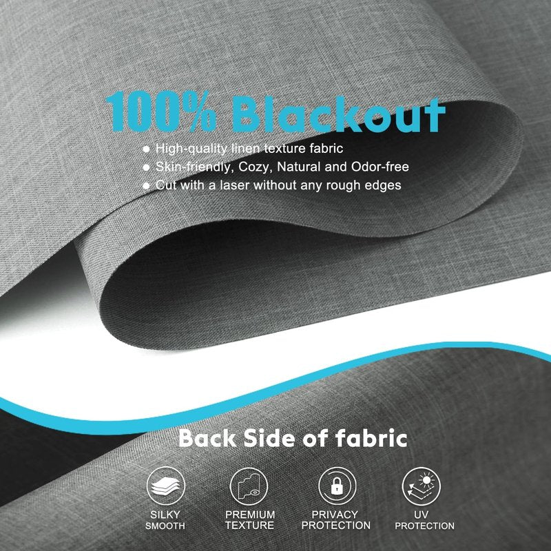 Blindify 100% Blackout Roller Shades, Free-Stop Cordless Roller Blinds for Windows, Thermal Insulated Linen Fabric Window Shades UV Protection for Home, Door, Grey, 37" W x 72" H