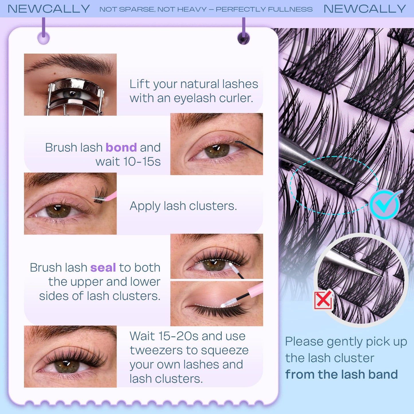 Cluster Lashes Wispy Natural Eyelash Clusters DIY Lash Extension C-curly Cluster Eyelash Extension 10-16MM Individual Lashes Thin Lash Band by Newcally