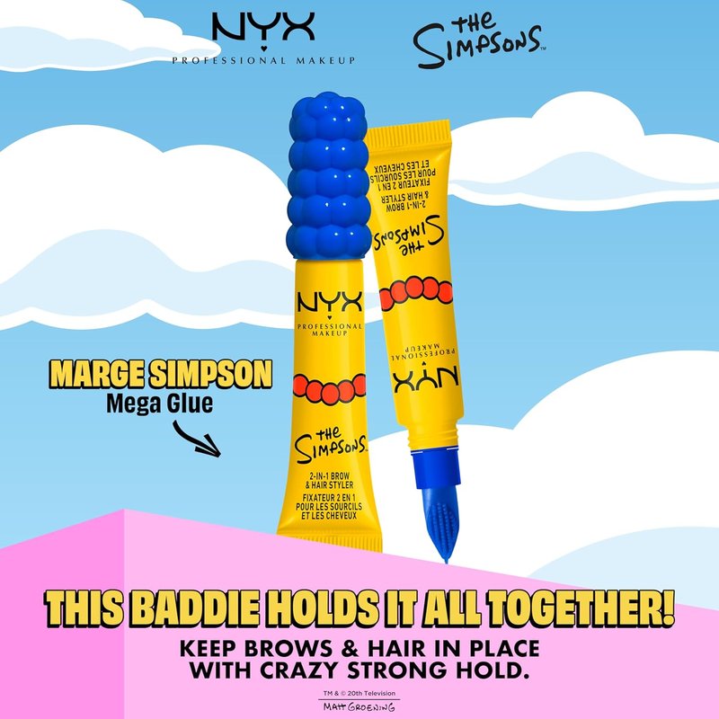 NYX Marge Simpson Mega Glue - 2-in-1 Eyebrow Gel & Hair Taming Wand | Vegan, Strong Hold