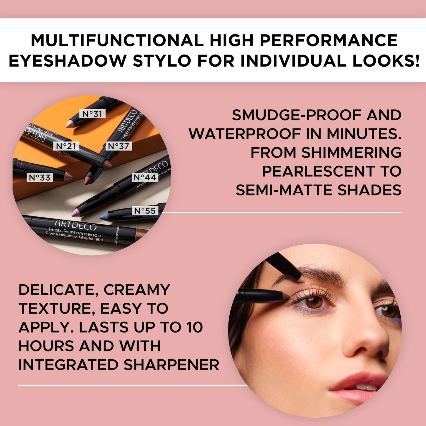ARTDECO High Performance Eyeshadow Stylo – Seashell N°25 – 3in1 Stick: Eyeshadow, Eyeliner & Kajal – Glides On & Blends Easily – Up to 10 Hours of Wear – Eye Makeup – Pencil – Waterproof – 0.04 Oz