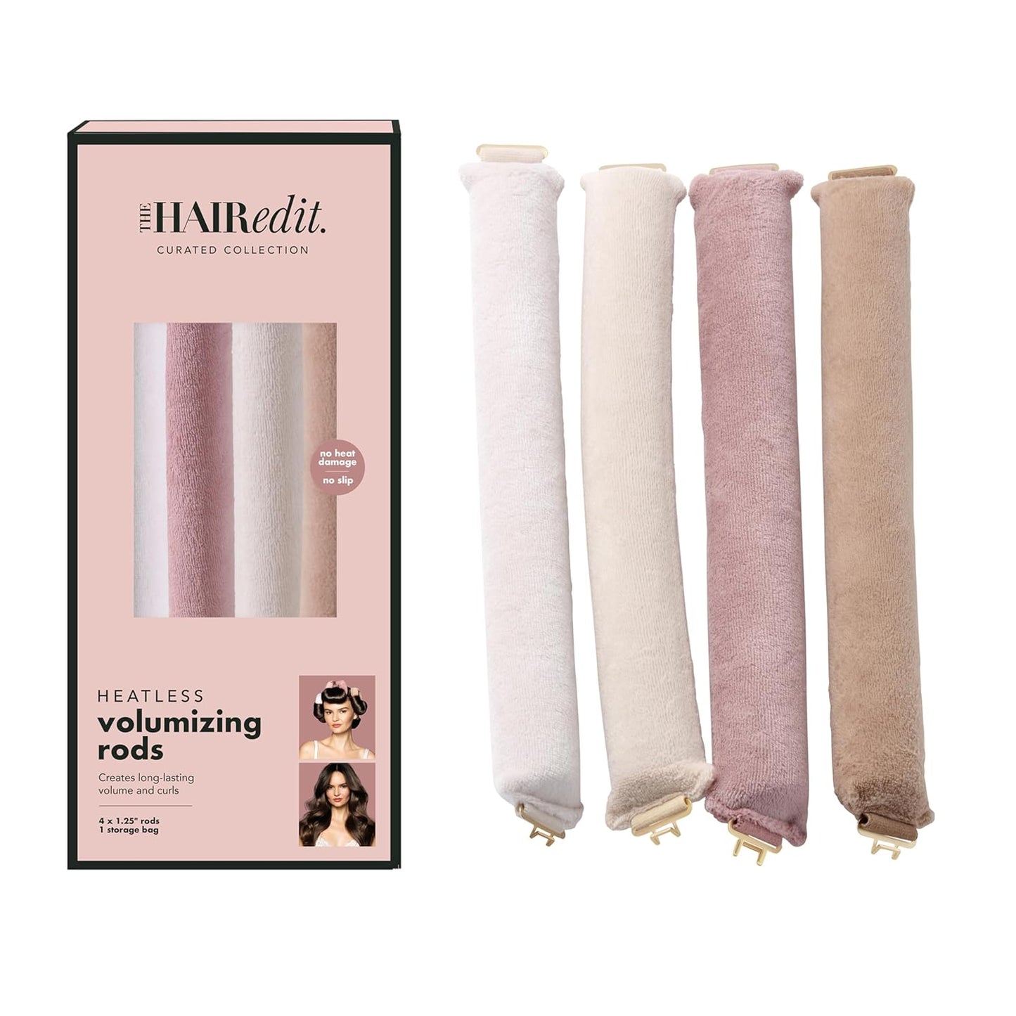 Volumizing Hair Rods - No Heat Overnight Curlers for Long & Medium Hair | 4 Pack, 10.5" Length