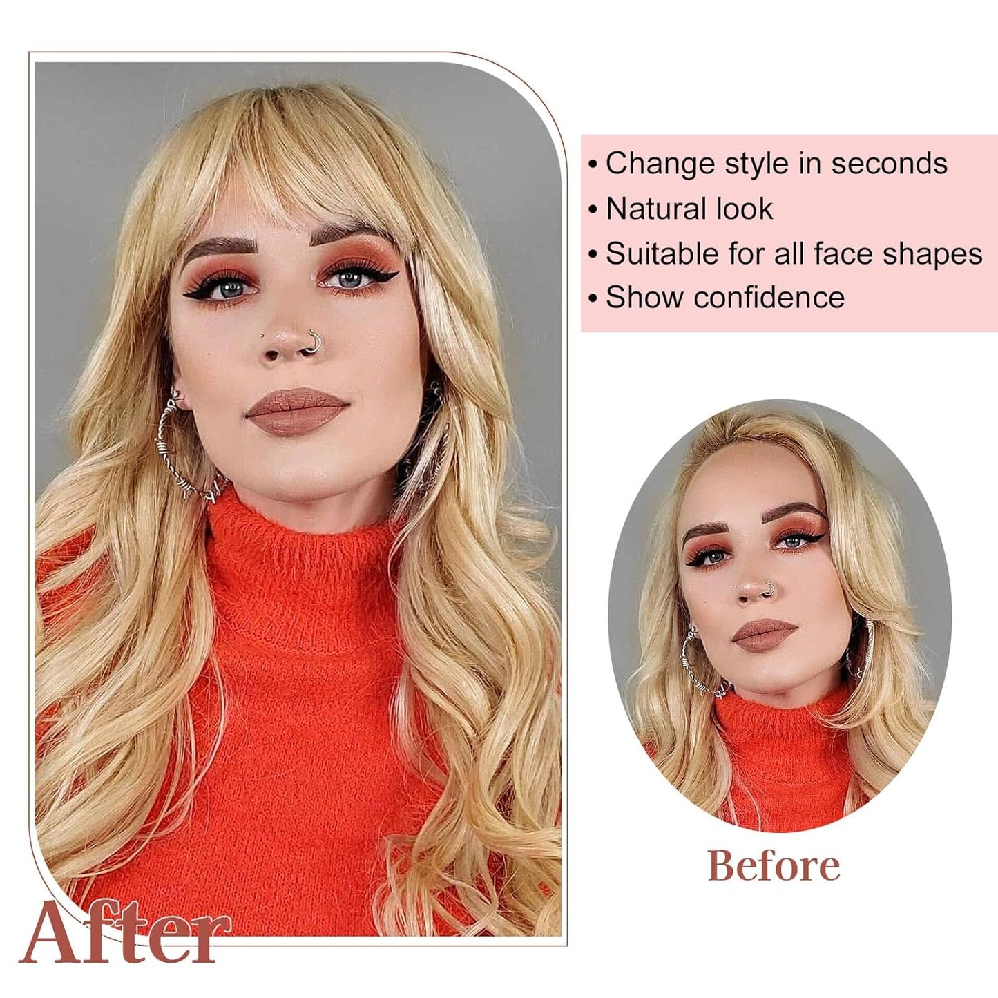 Clip-In Bangs - 100% Real Human Hair Wispy Fringe Hairpiece | Natural Ash Blonde for Daily Wear & Festivals