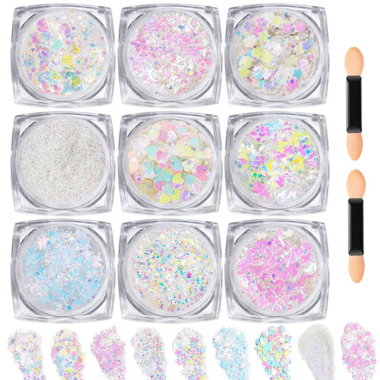 Teenitor Clear White Body Glitter Face Glitter Hair Glitter for Women, 9 Shapes Face, Body Hair Glitter Gel, Makeup Glitter for Concerts Music Festival Birthday Party Halloween