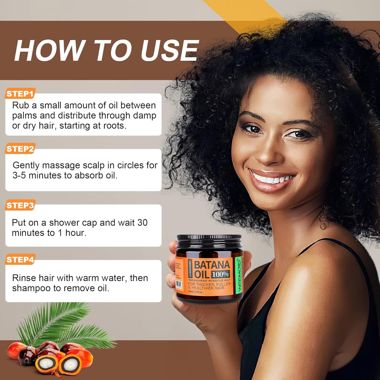 Batana Oil for Hair Growth - 100% Raw Organic Hair Mask | Promotes Thickness & Prevents Loss - 2 fl oz