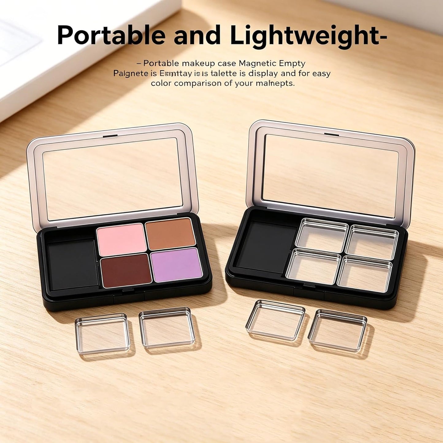 Empty Magnetic Makeup Palette - 2pc Refillable Eyeshadow & Lipstick Organizer with Mirror | Portable Design