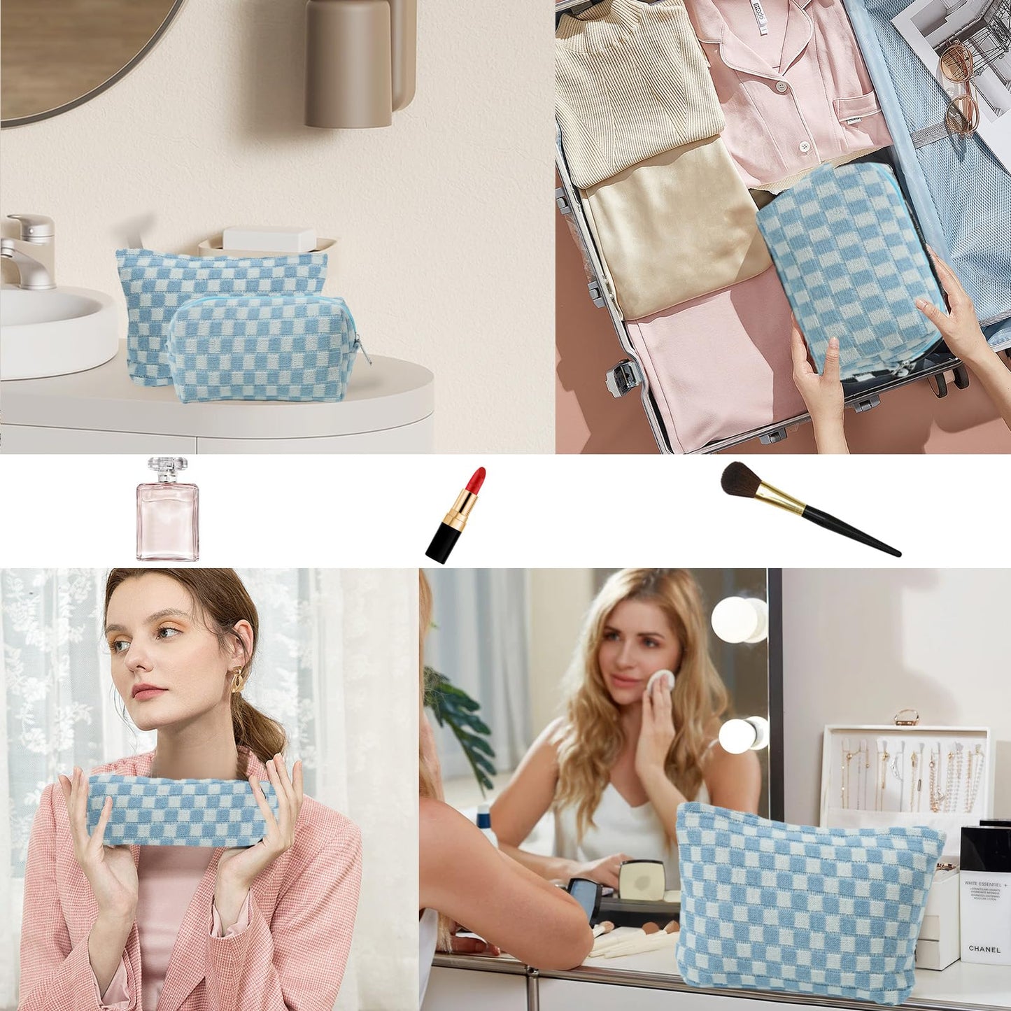 LYDZTION Makeup Bag Cosmetic Bag for Women,1Pcs Large Capacity Makeup Bags and 1Pcs Pencil Case Makeup Brushes Storage Bag Travel Toiletry Bag Organizer