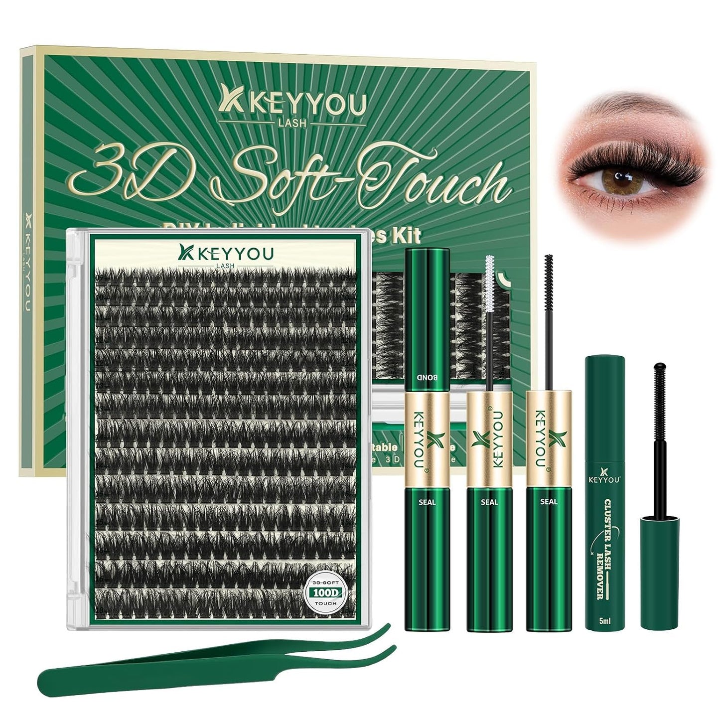 KEYYOU 3D Eyelash Clusters - 280pcs Wispy Volume Lashes | 80D D Curl, 9-18mm Mix