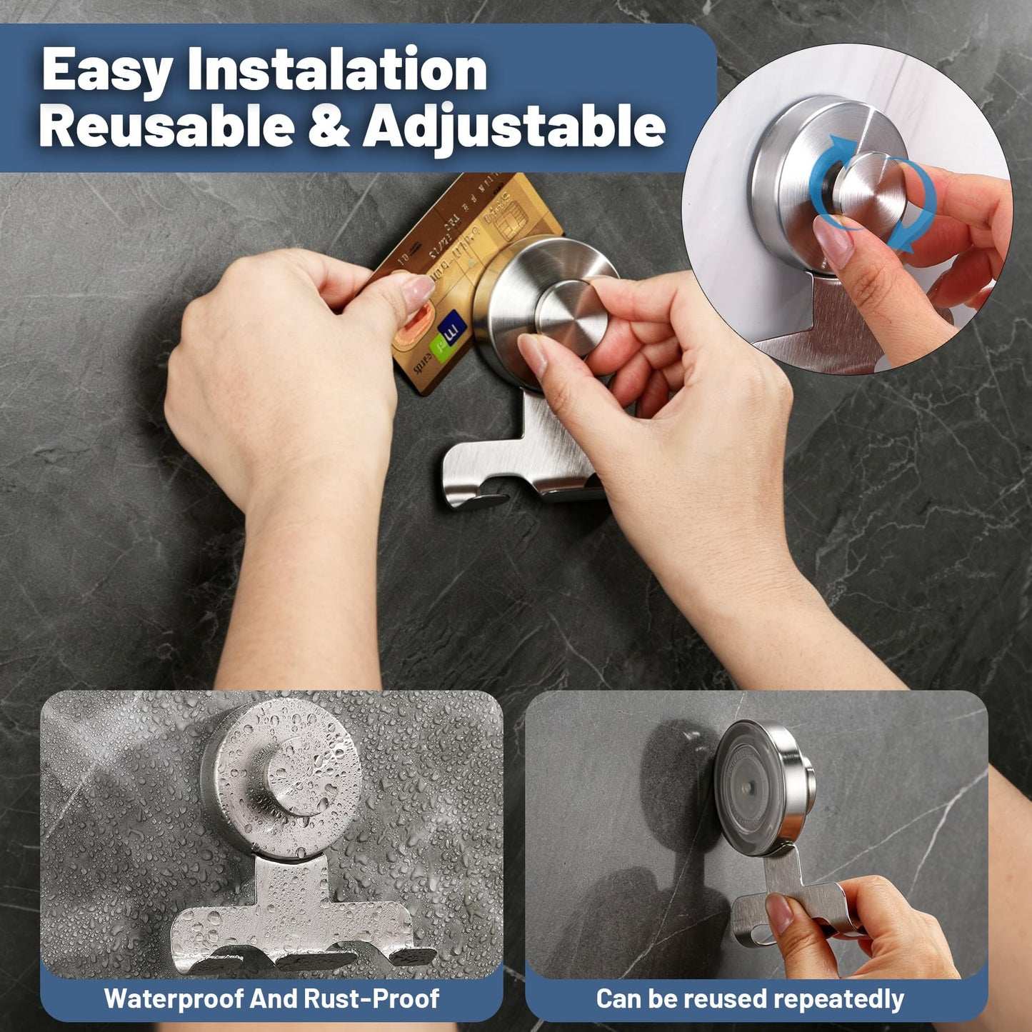 warlve No-Drill Suction Cup Razor and Shaver Holder, Stainless Steel Shower Hook for Towel & Loofah, Damage-Free Reusable Bathroom Wall Organizer (2, Brushed Nickel)
