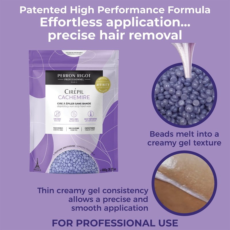 Cirepil - Cachemire - 800g / 28.22 oz Hard Wax Beads Bag - Ultra-Comfort Rosin-Free Wax for Sensitive Skin - Creamy, Stripless Hair Removal for Face & Intimate Areas - Low Temp Refill Bag Refill Bag