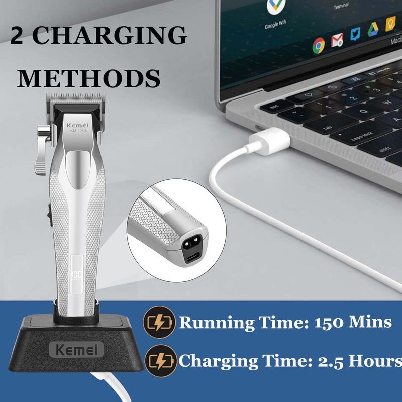 KEMEI Professional Hair Clippers, Cordless Clippers for Men Trimmers for Barbers 9100 RPM Clippers for Hair Cutting with Full Metal Body Ceramic and DLC Blades KM-1798