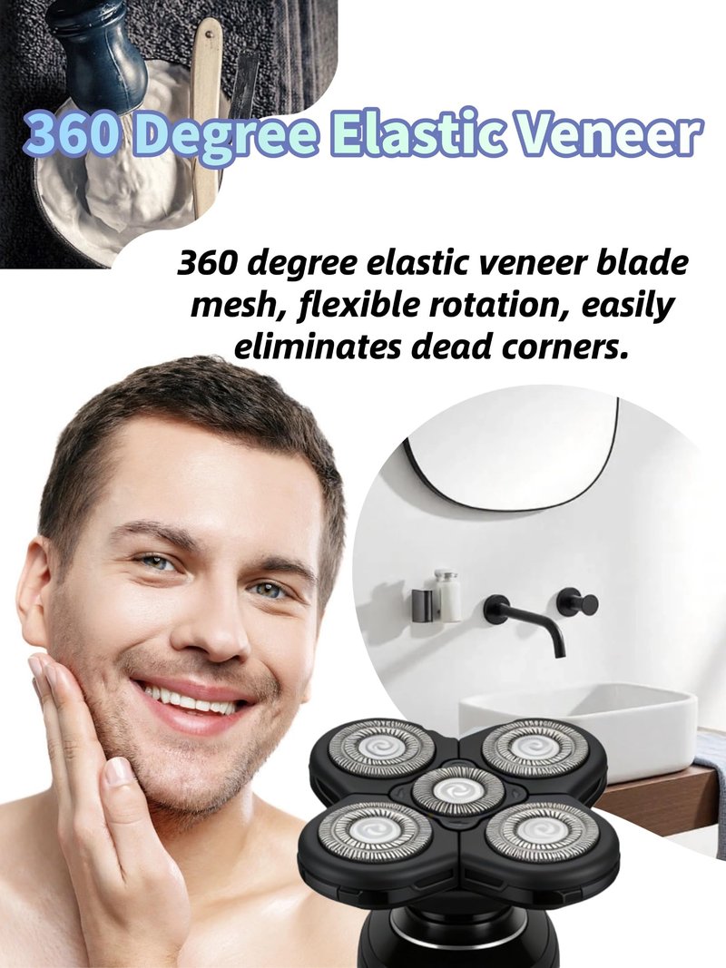 3 Pcs 5-Blade Universal Head Shaver for freebird replacement blades, Compatible with Freebird Shavers, Electric Shaver Refills for Bald Men with 1 Cleaning Brush (3 Pack)