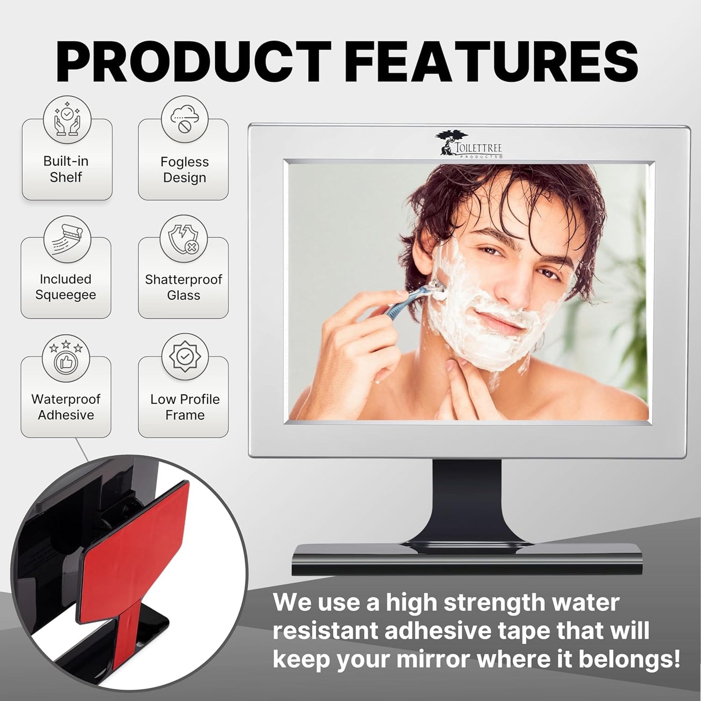 Fogless Shower Mirror with Squeegee - Adjustable Anti-Fog Bathroom Mirror | Rust-Proof, Impact-Resistant Design