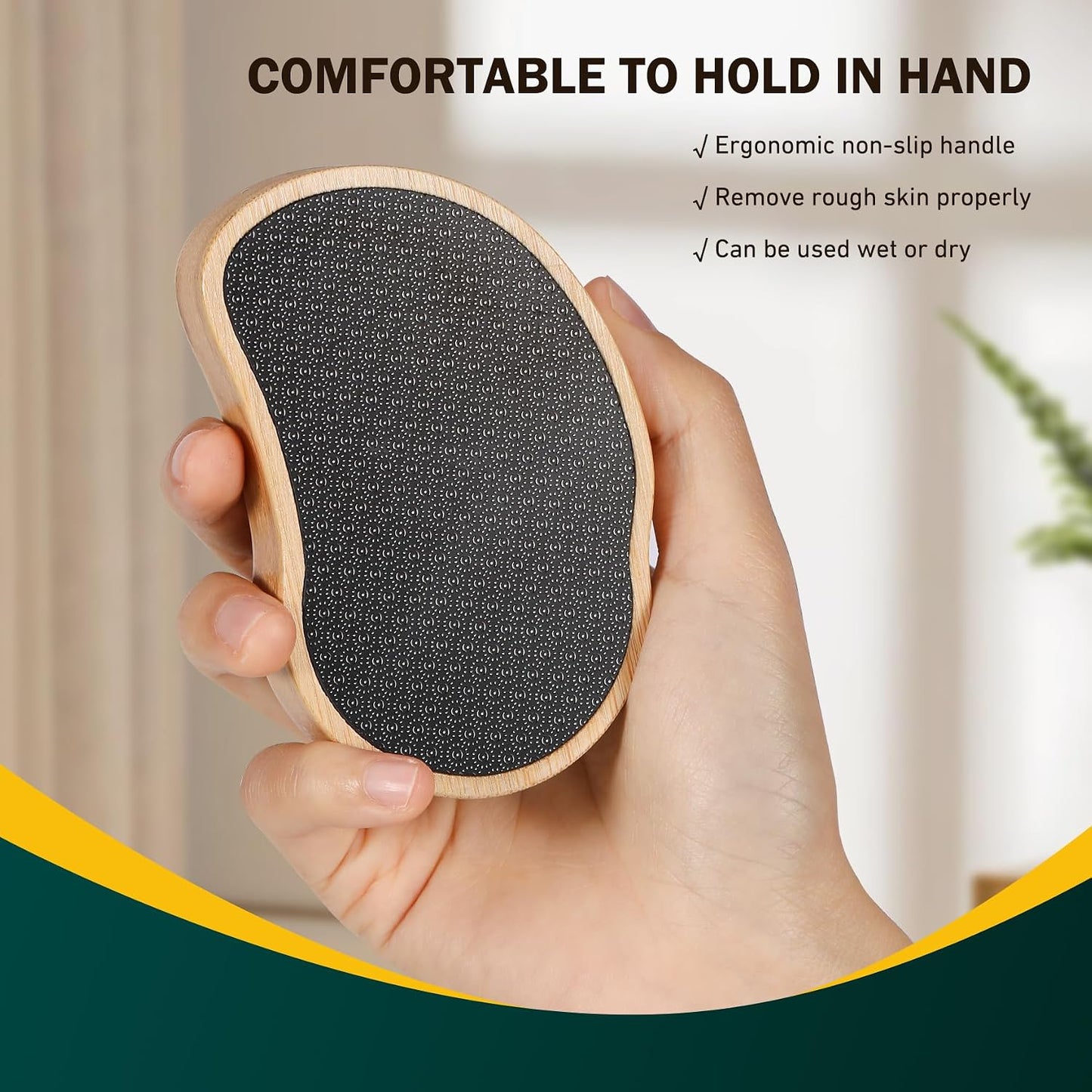 Nano Glass Foot File - Bamboo Handle Dead Skin Remover | Gentle Pedicure Tool for Soft Feet (Yellow)