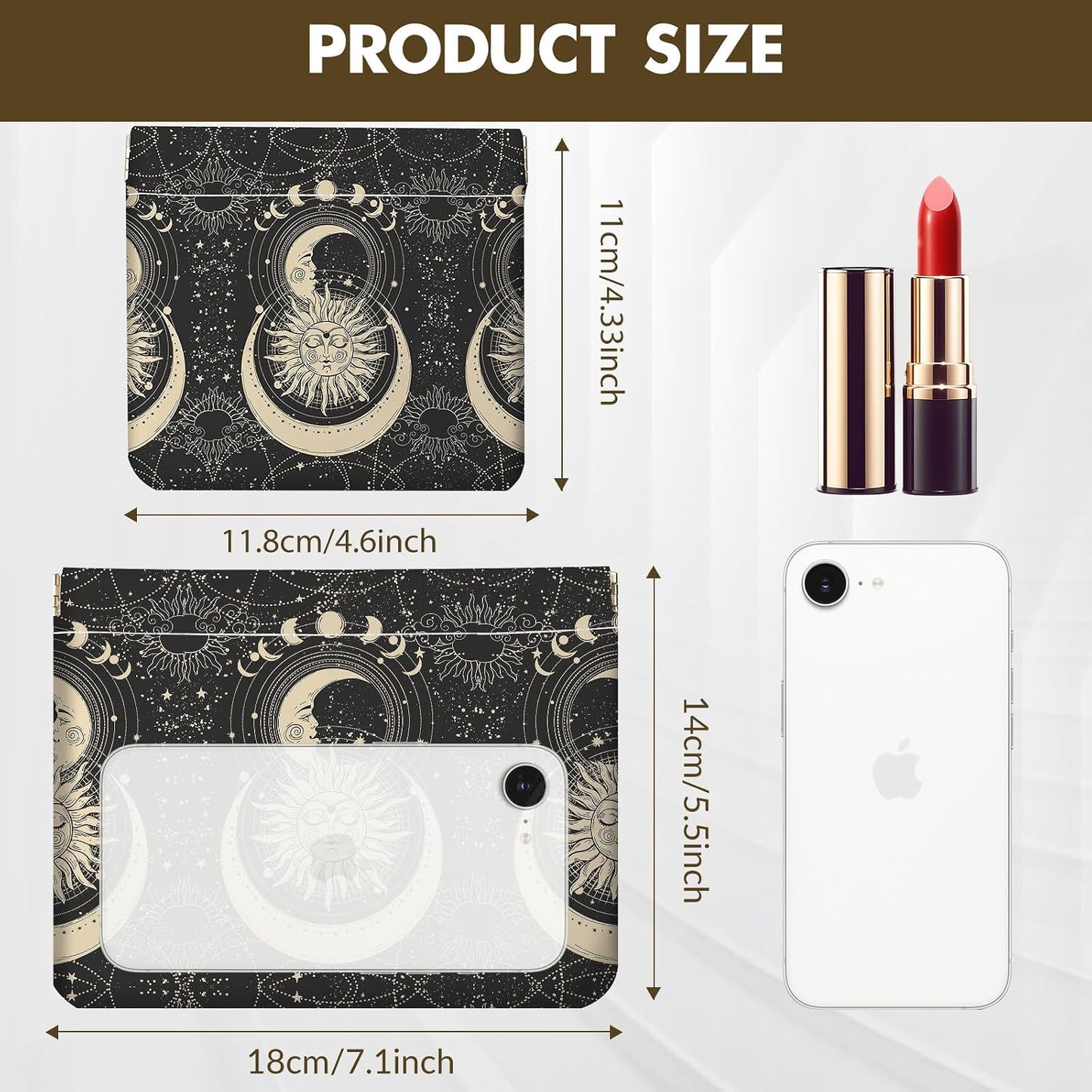 Makeup Bag Set - 2 PCS PU Leather Cosmetic Organizer | Portable Self-Closing Pouch for Women - Sun-Moon Face Design