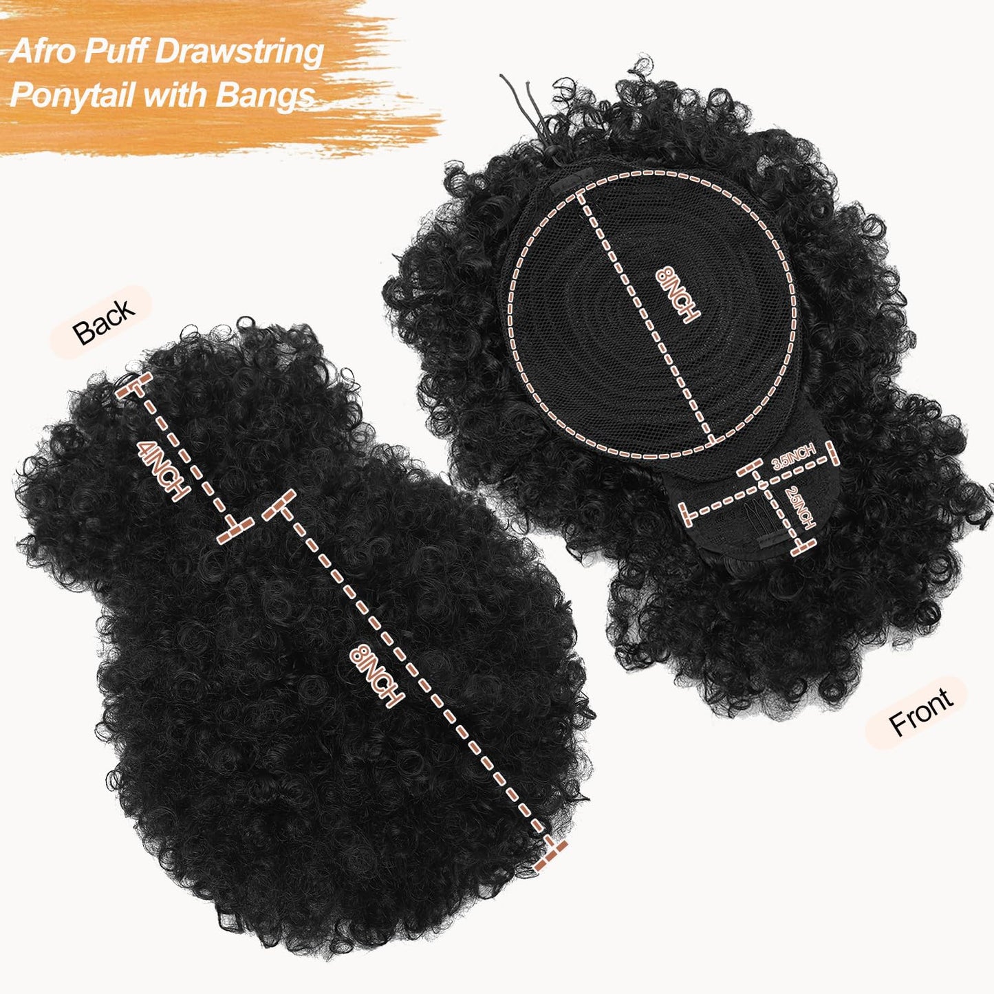 Afro Puff Drawstring Ponytail - Kinky Curly Synthetic Hair Extension for Black Women | Fluffy Natural Black Updo 1B