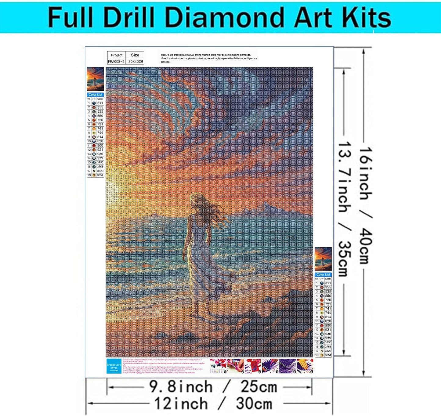 5D Diamond Painting Kits for Adults - Romantic Couple Matching Art Set | Sunset Ocean Full Drill Canvas 12 x 16 Inch