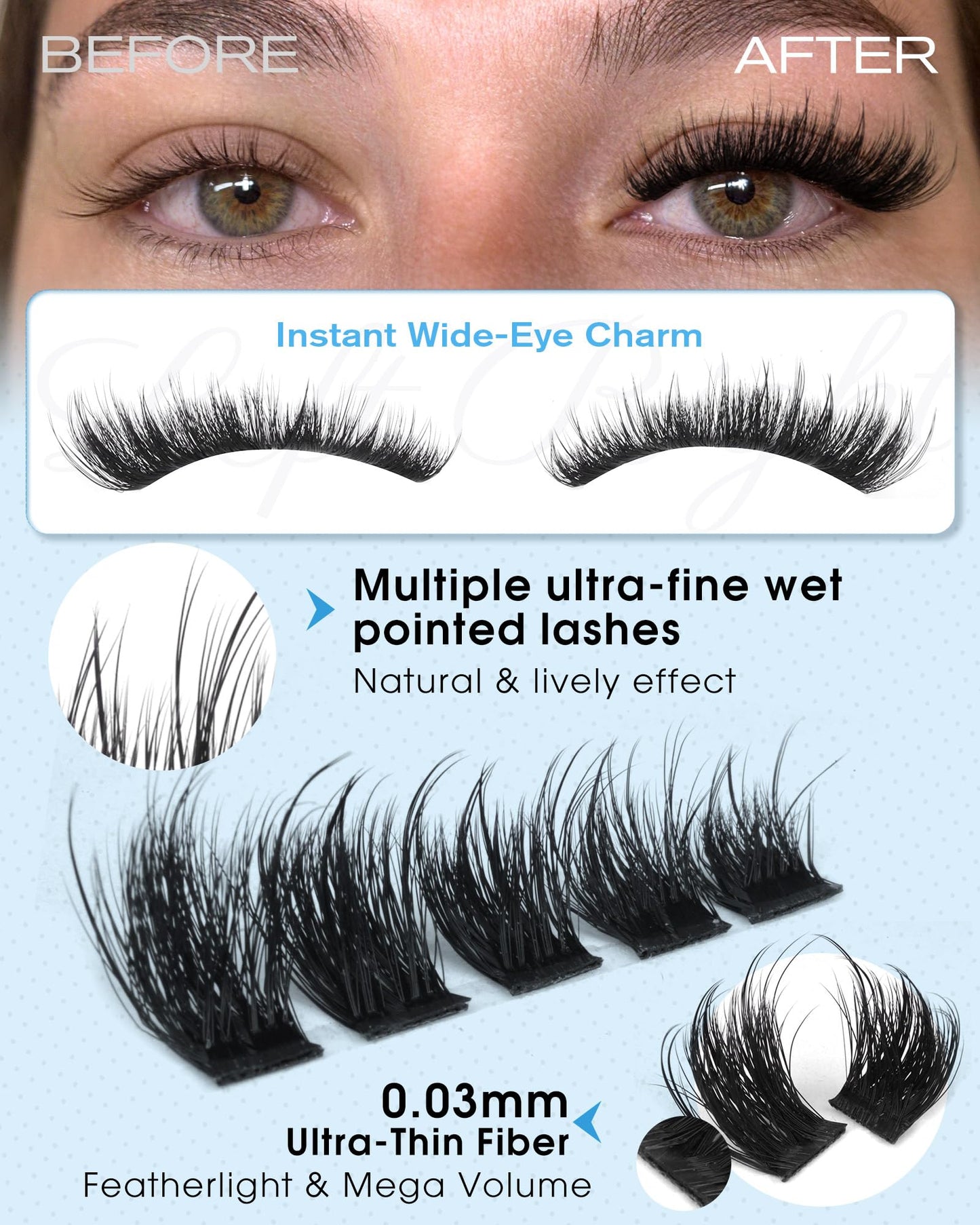 Fluffy Lash Clusters Wispy Eyelash Clusters 10-18mm DIY Cluster Eyelash Extensions D Curl Fairy Lashes Clusters Volume Individual Lashes with Wide Band by Pleell