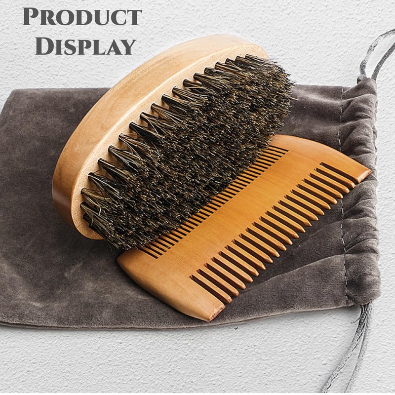 viviyoo Beard Brush and Comb Set for Men Boar Bristle Beard Brush, Wooden Comb & Travel Pouch White Elephant Gifts, Christmas Stocking Stuffers for Husband Dad Boyfriend Portable Beard Grooming Kit