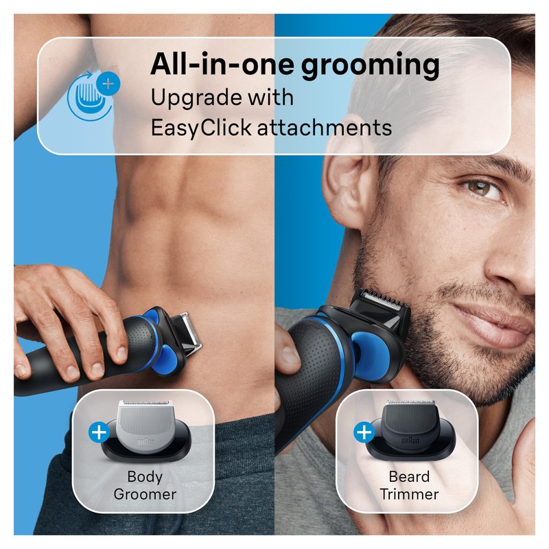 Braun Electric Shaver for Men, Series 5 5150cs, Wet & Dry Razor, Turbo Shaving Mode, Foil Shaver, with Beard Trimmer, Body Groomer and Charging Stand, Blue
