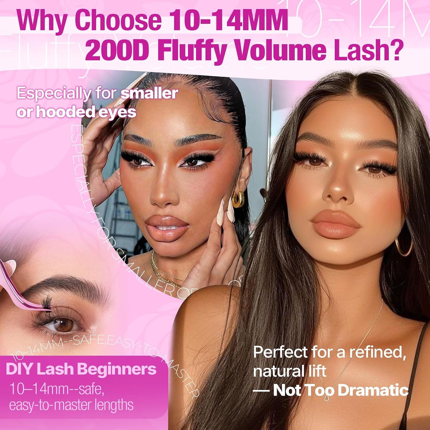 Fluffy Lash Clusters - 10-14mm D Curl Individual Eyelash Extensions | Thick 200D Volume for Soft Glam