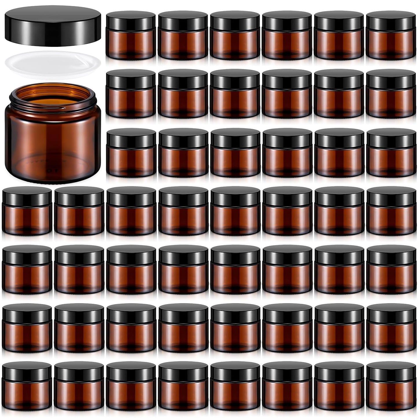32 Pcs 2 oz Glass Jars - Leakproof Travel Size Cosmetic Containers for Makeup, Creams & DIY (Pea Green)
