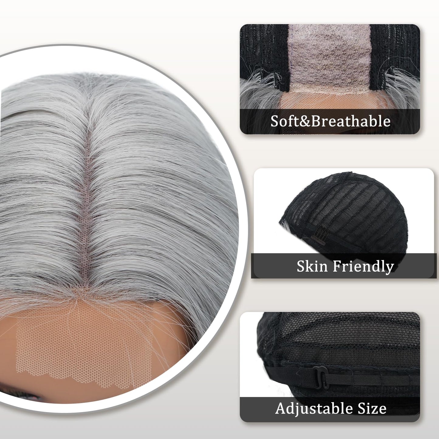 YBYMCAI Grey Wig - Long Silver Wavy Wigs for Women Middle Part Gray 26 inch Natural Curly Synthetic Wig Heat Resistant Fiber Wigs for Daily Party Use