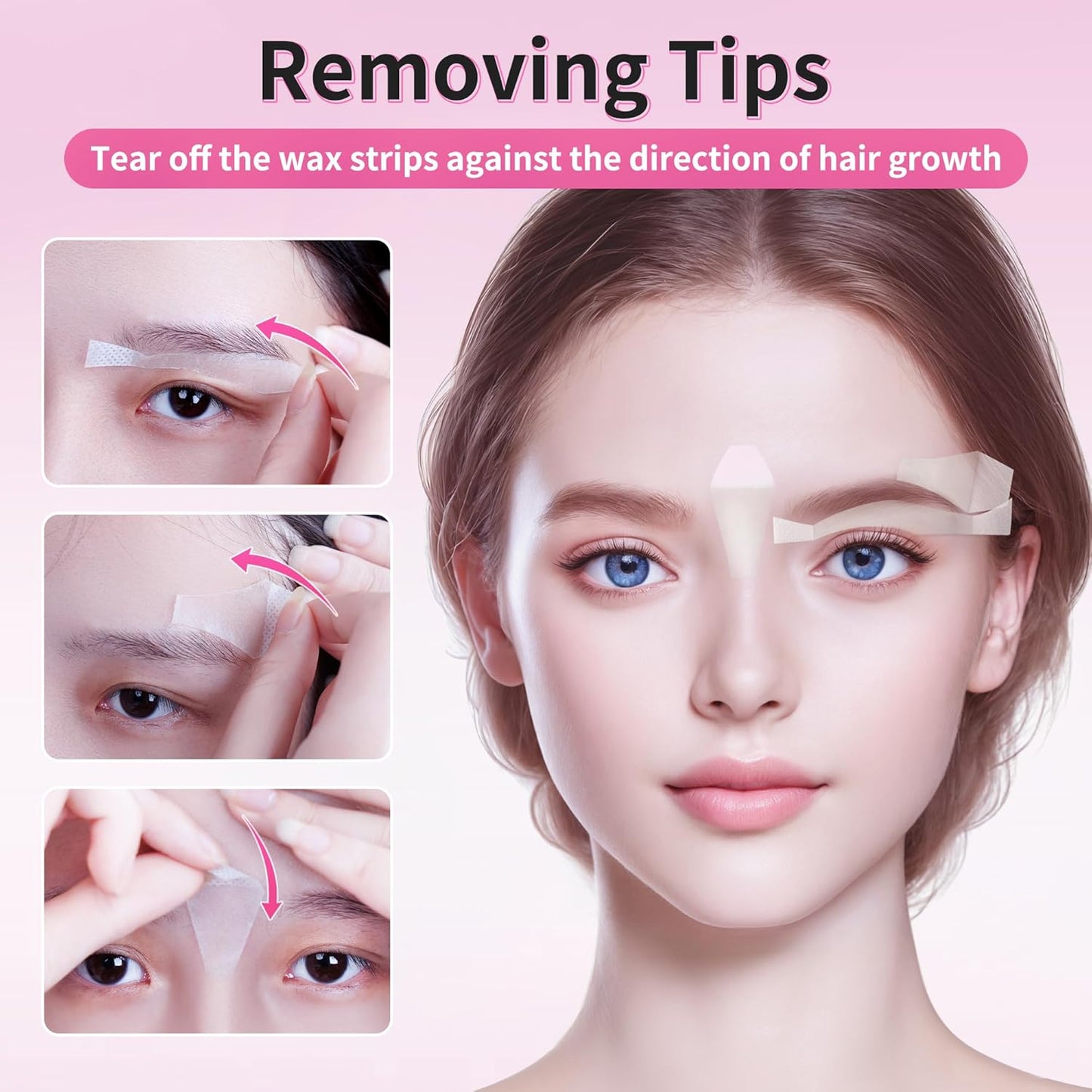 Facial Wax Strips for Hair Removal - Eyebrow Wax Strips | 24 Count with 4 Calming Oil Wipes for All Skin Types