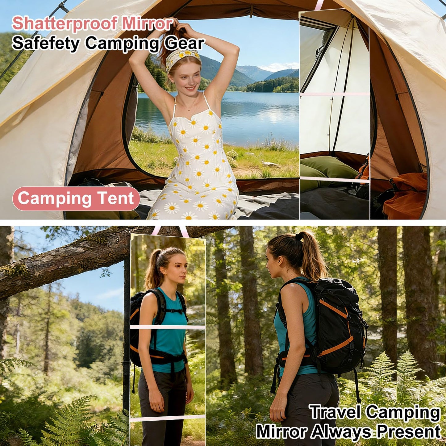 Xoudsi Portable Shatterproof Hanging Mirror, Folding Travel Mirror for Dancing, Camping, RV (32 X 12 inch)
