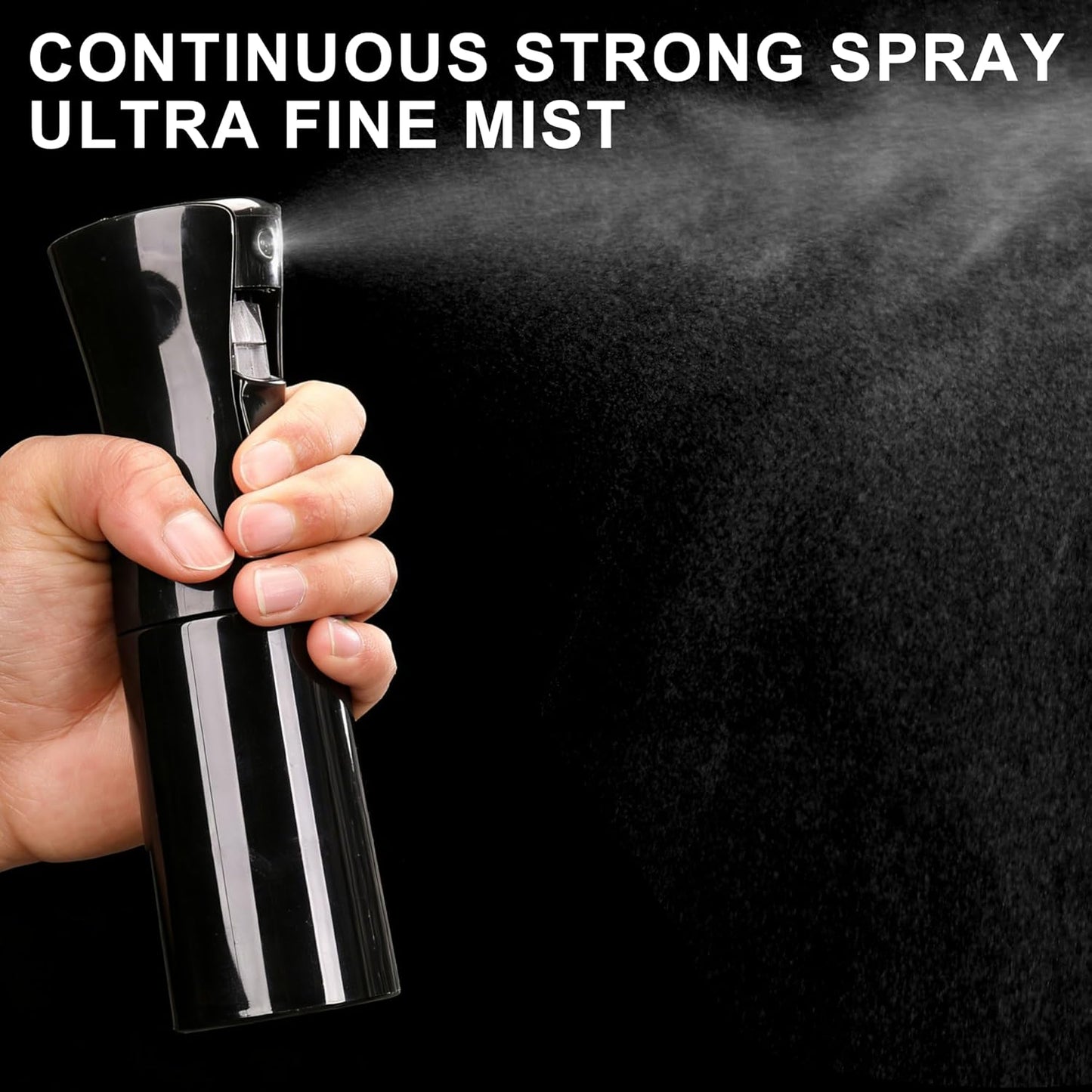 Continuous Spray Bottles for Hair | 200ml Reusable Black Bottles for Hair Care, Plants & Cleaning (2-Pack)