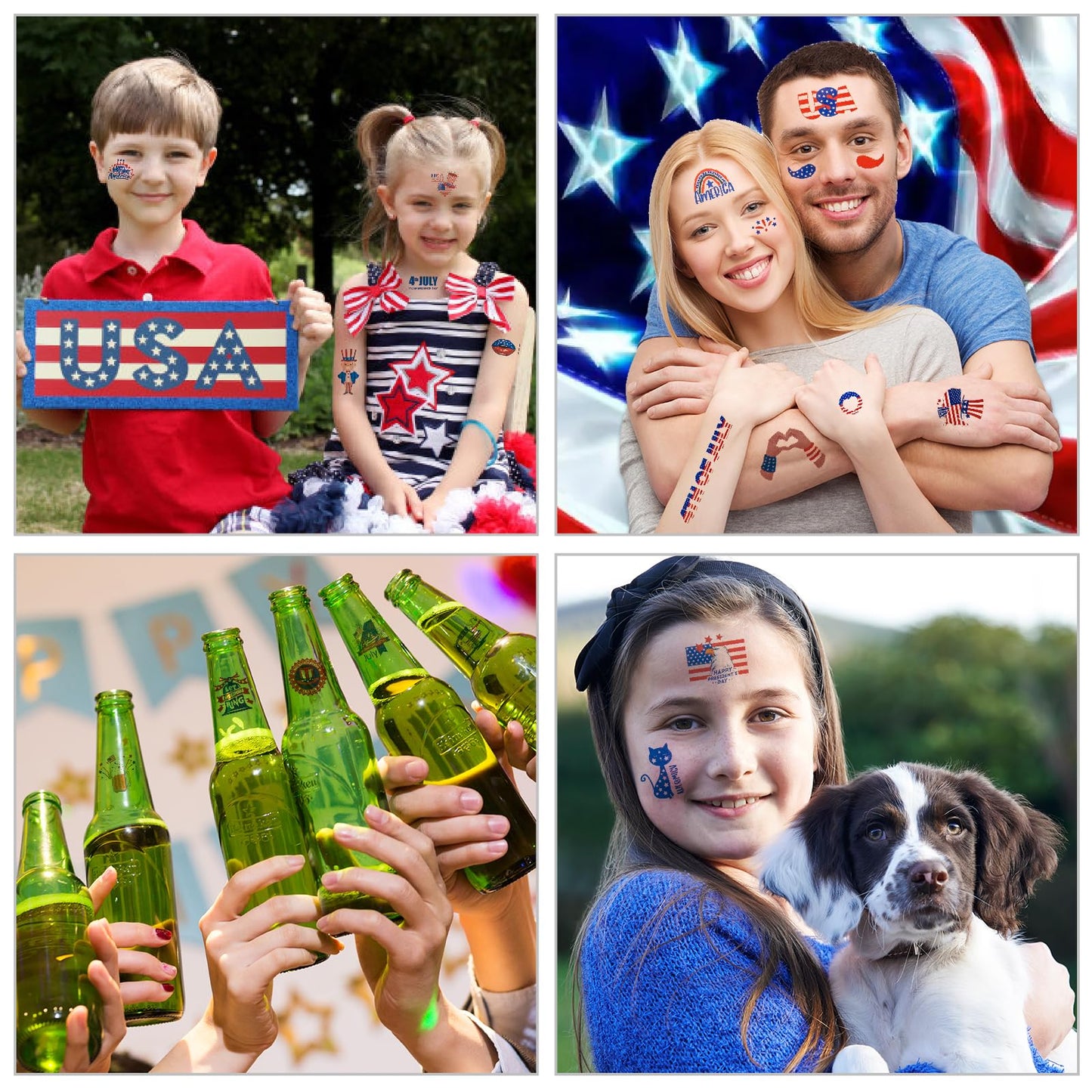toututu 100PCS 4th of July Temporary Tattoos, Fourth of July America Flag Red White &Blue Face Patriotic Tattoo Stickers,250th Anniversary Party in the USA Memorial Independence Labor Day Accessories