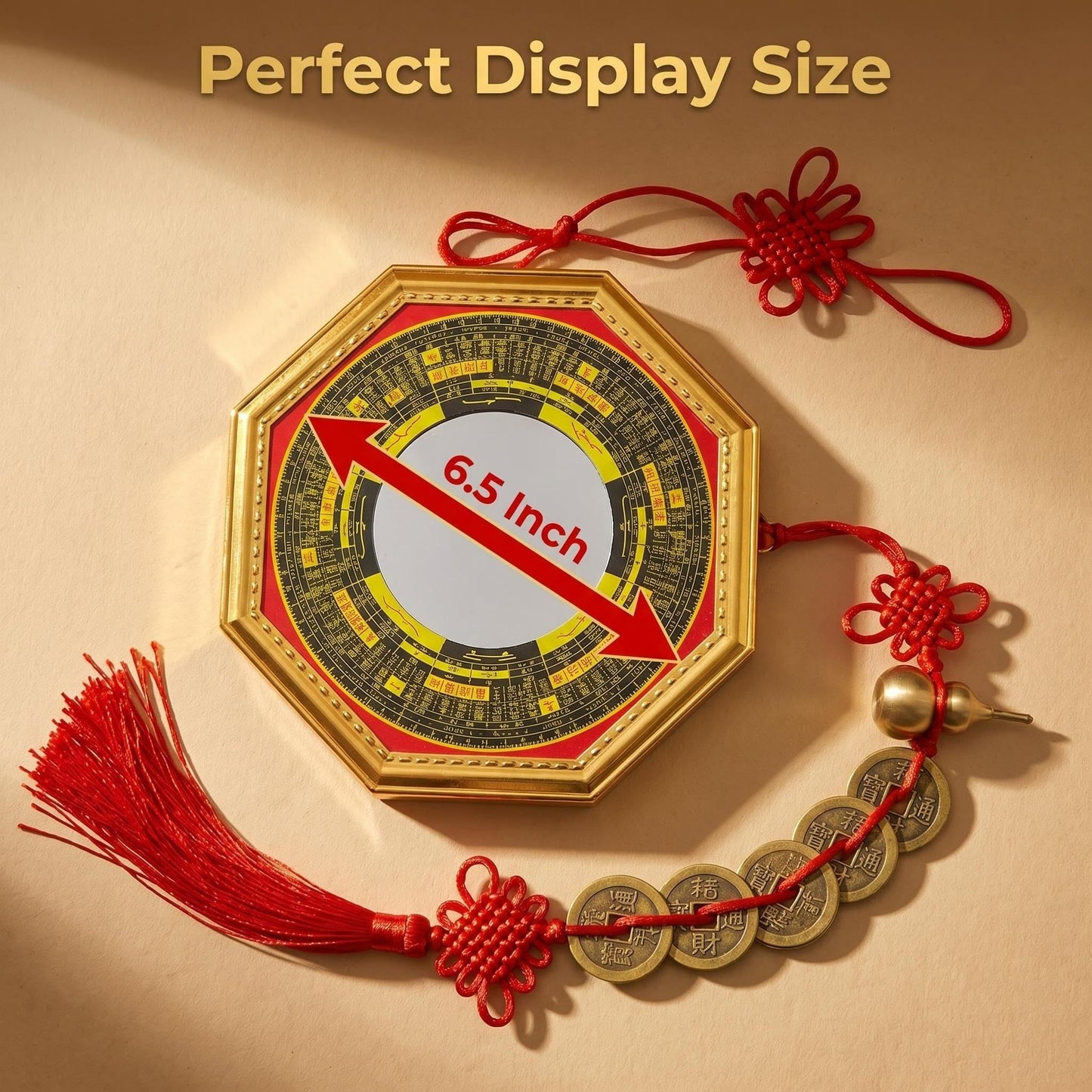 CNYTPE Feng Shui Bagua Mirror with Five Emperor Coins & Wu Lou