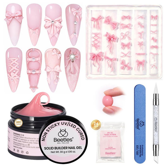 Beetles 3D Gel Nail Art with 3D Mold,Pink Solid Builder Nail Gel,Non-Sticky Sculpting 3D Nails & Dual-Ended Sculpture Pen & Stiletto Dual From, Beginner Friendly DIY at Home,Ballet Whisper