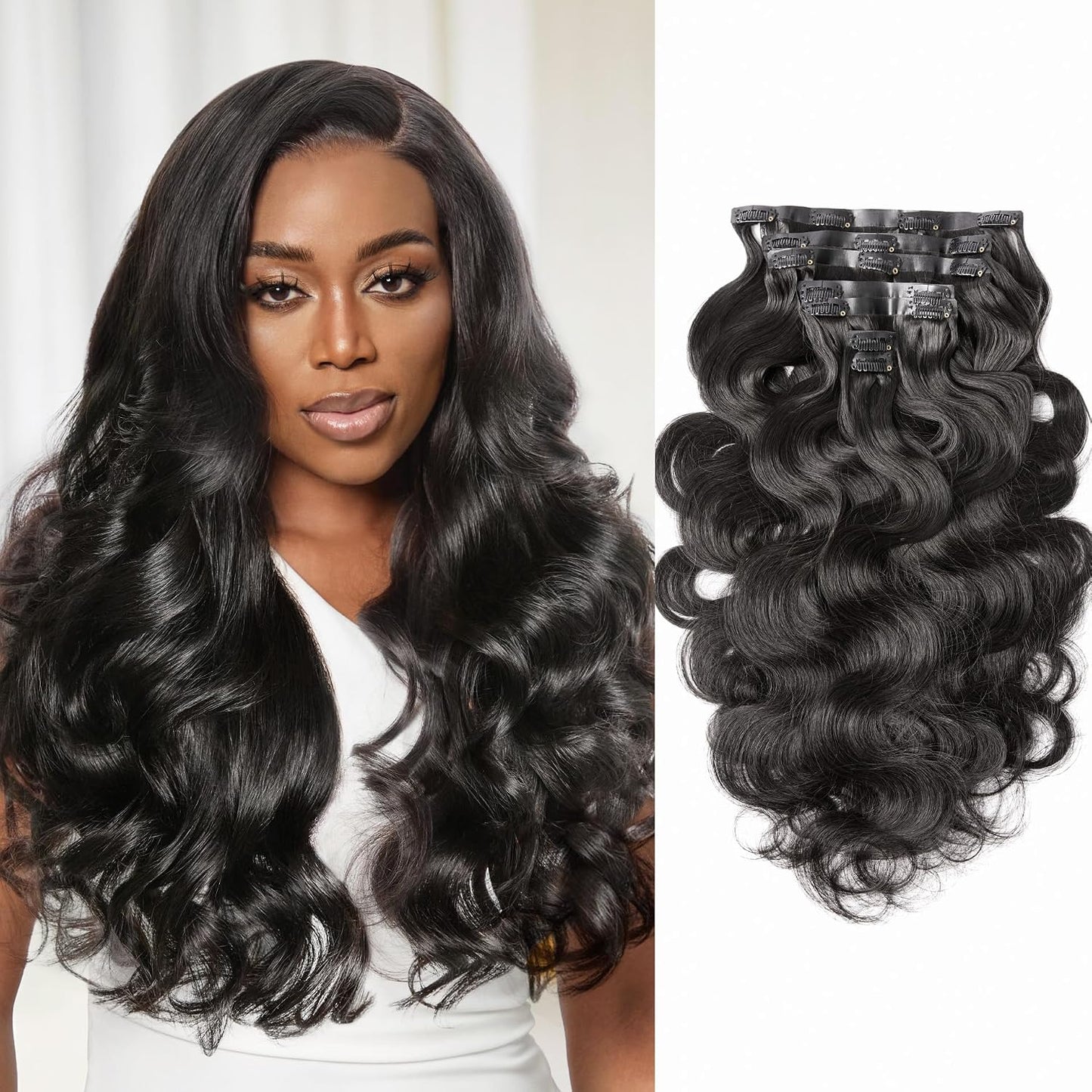 Invisible Yaki Straight Clip-In Hair Extensions - Real Human Hair, 18 Inch, 220g, 12 Pcs for Daily & Special Occasions