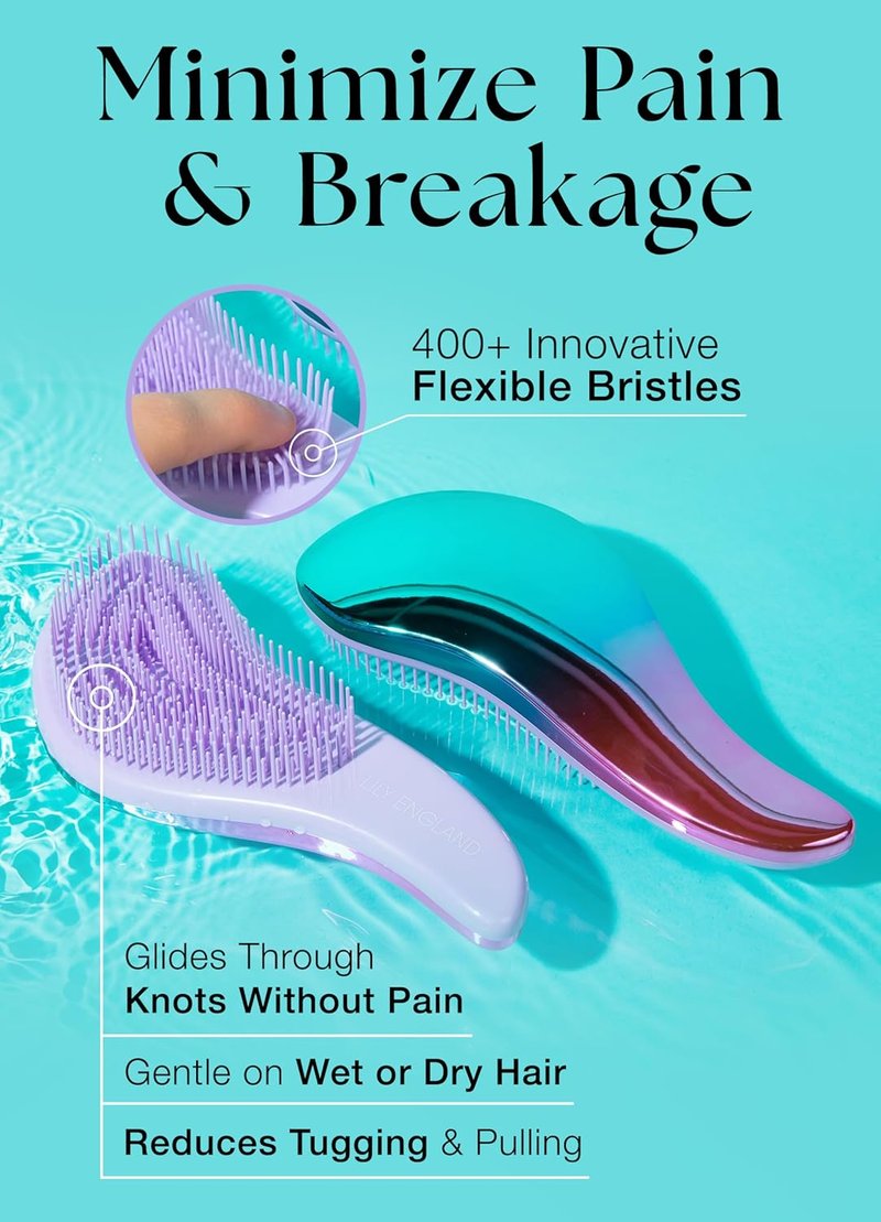 Detangler Hair Brush for Curly, Thick & Straight Hair - Gentle Flexible Bristles for Women, Kids & Toddlers | Ombre Design