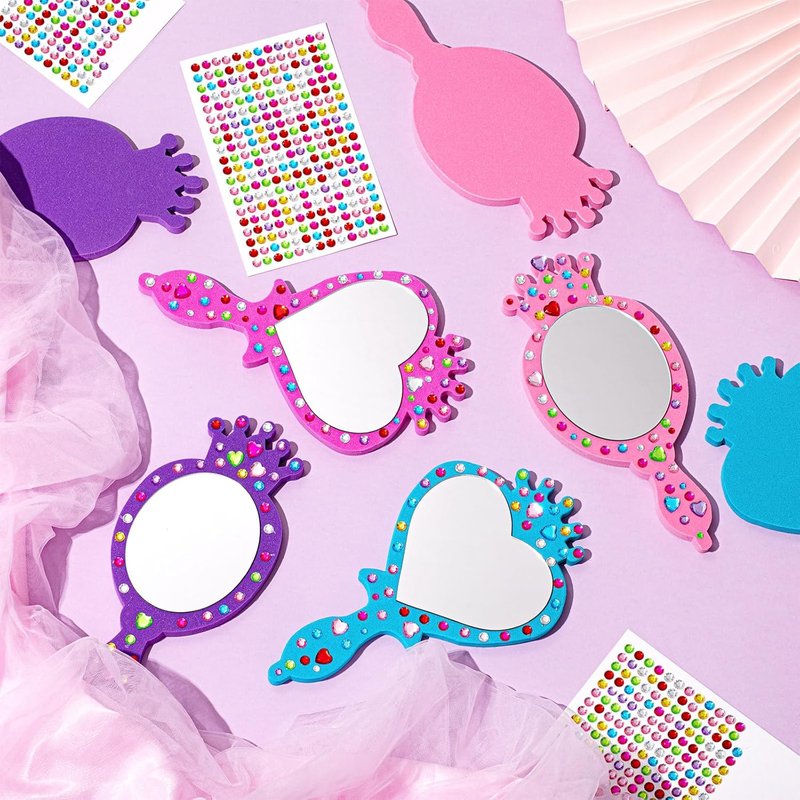 Unbreakable Kids Mirror Set - 20 Pcs DIY Foam Princess Decor | Mermaid Crafts for Party Fun