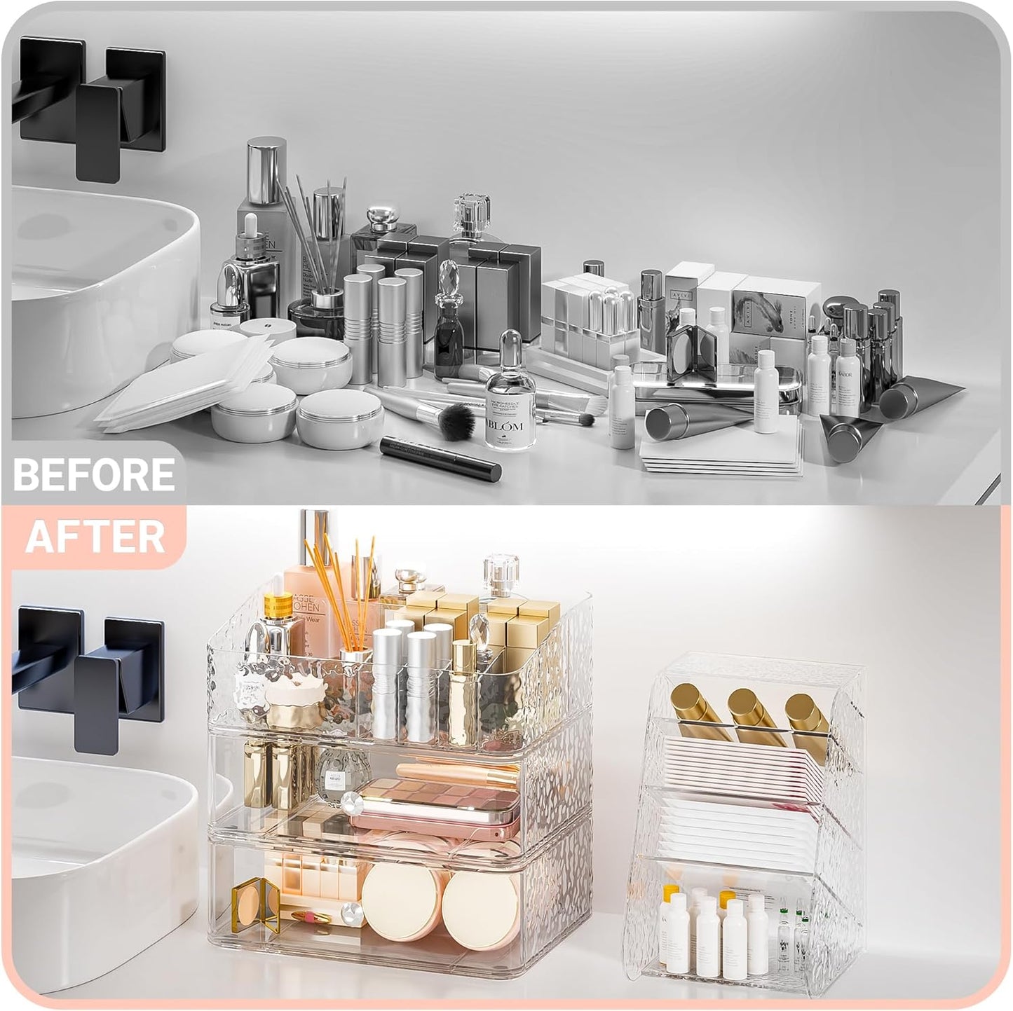 Makeup Organizer - Clear Stackable Storage Case for Brushes, Lipsticks & Skincare | Vanity Drawer Solution