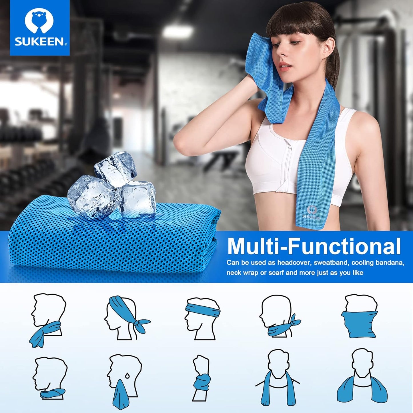 Sukeen Cooling Towels - 4 Pack Microfiber Ice Towels for Yoga, Sports, Gym | 40"x12" Soft & Breathable