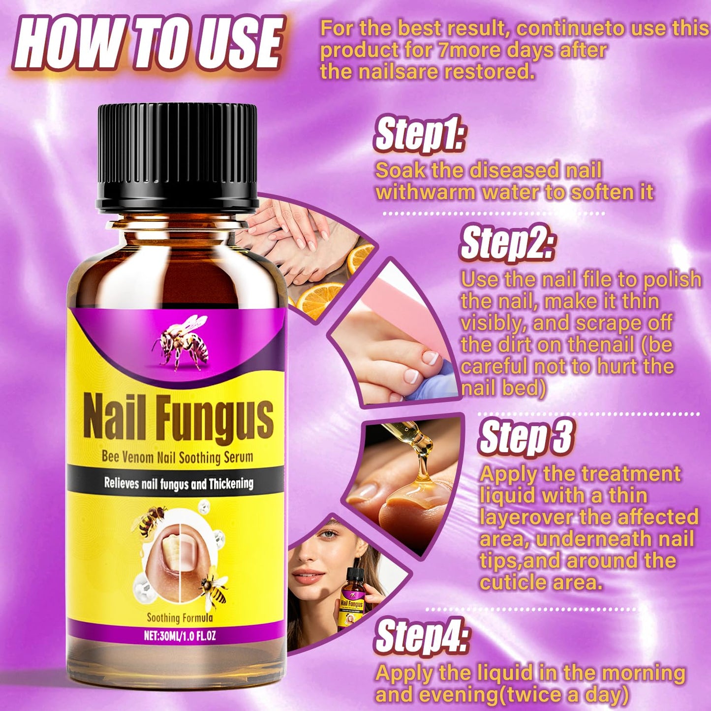 Toenail Fungus Treatment Extra Strength, Nature & Safe Bee Venom Nail Fungus Treatments for Toenail with Foot, Gently & Effectively Toe Nail Repair for Thick, Broken (30ml)