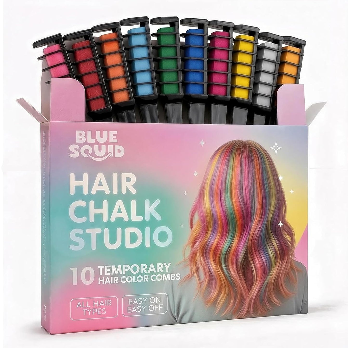 Temporary Hair Chalk Comb - 10 Vibrant Washable Colors for Girls & Teens | Perfect for Parties, Cosplay & Halloween