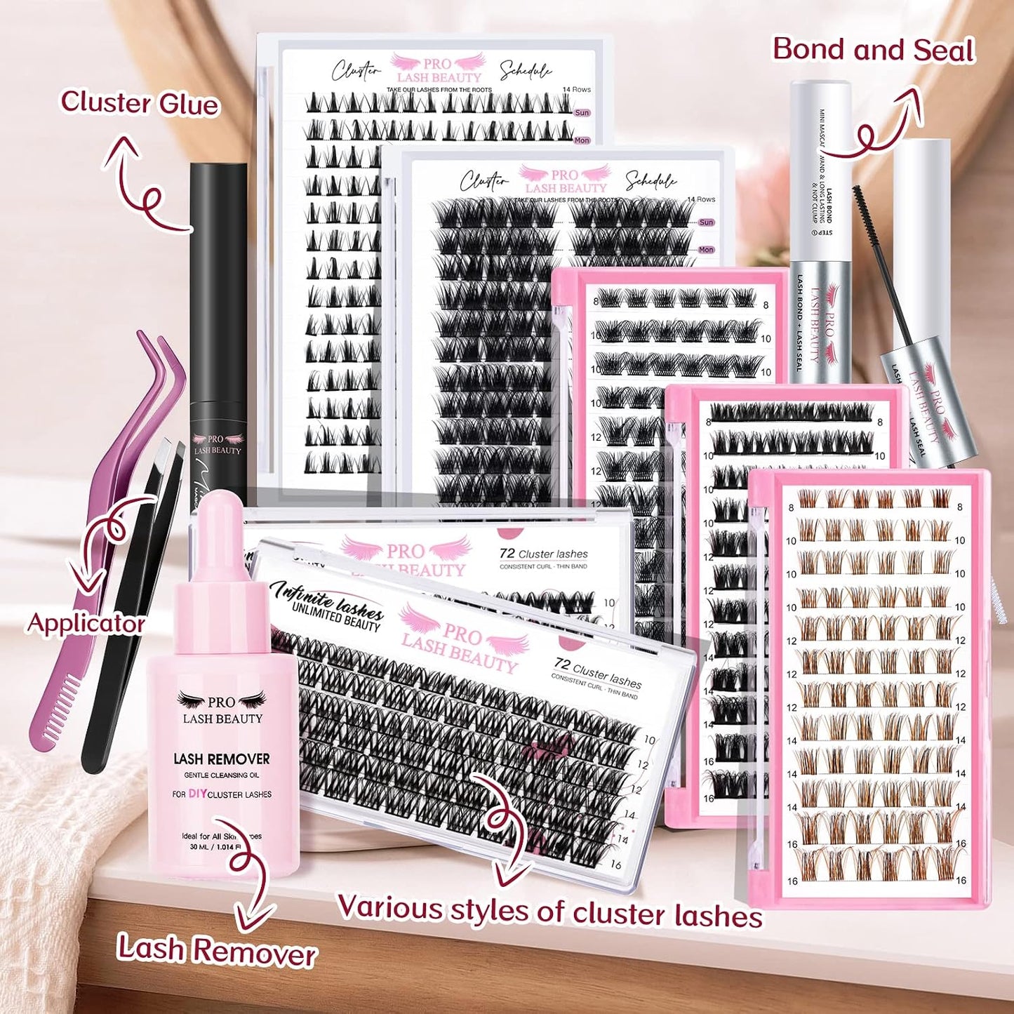 Lash Clusters - 72 Pcs DIY Individual Cluster Lashes | Volume Wispy 8-16mm, Soft & Reusable