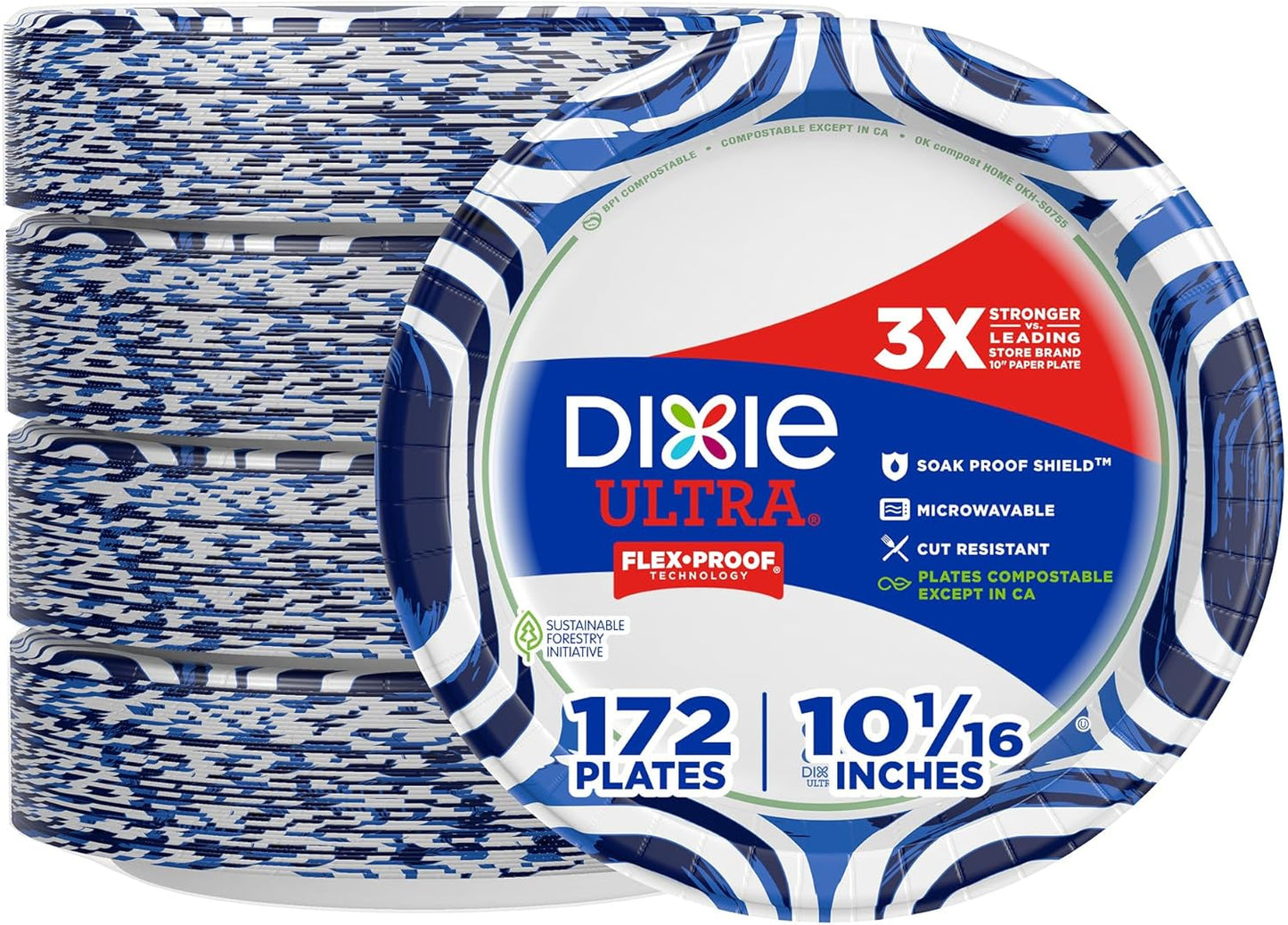 Dixie Ultra Large Paper Plates - 10 Inch, Heavy Duty, Microwave-Safe | 172 Count, Soak-Proof & Cut Resistant