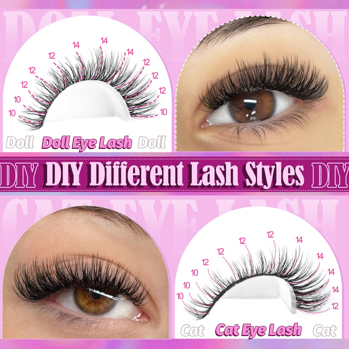 Yawamica Wispy Lash Clusters Natural Eyelash Extension 10-14mm Fluffy Eyelash Clusters CC Curly Individual Lashes Cluster Eyelash Extensions 40D Cluster Lashes 200pcs DIY Lash Extension by Self