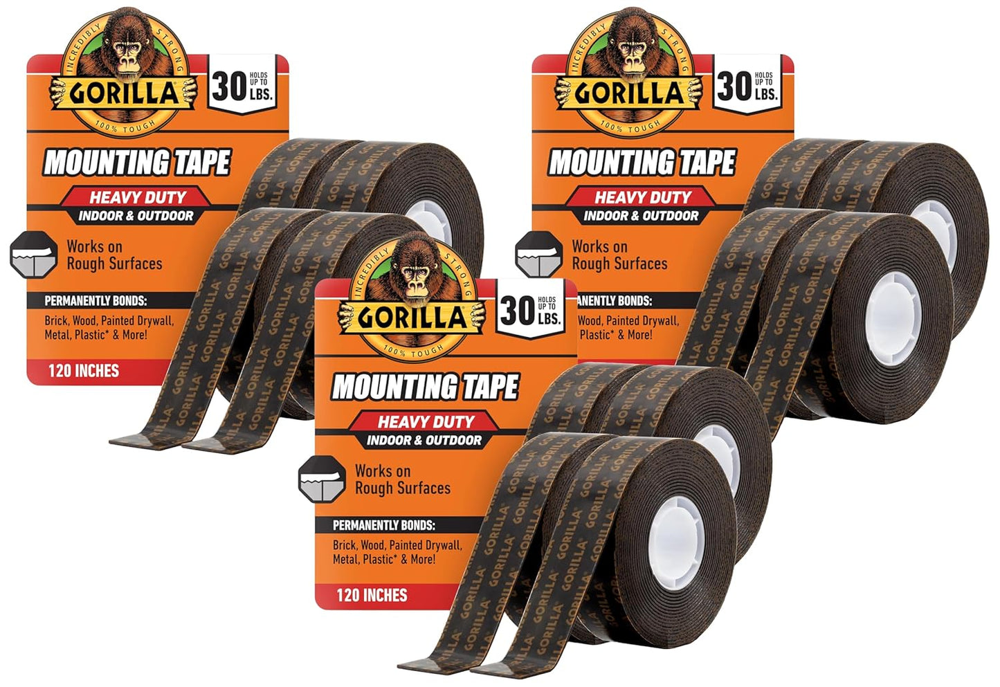 Gorilla Heavy Duty Double-Sided Mounting Tape - Weatherproof Black Adhesive, 1" x 120" for Indoor/Outdoor Use