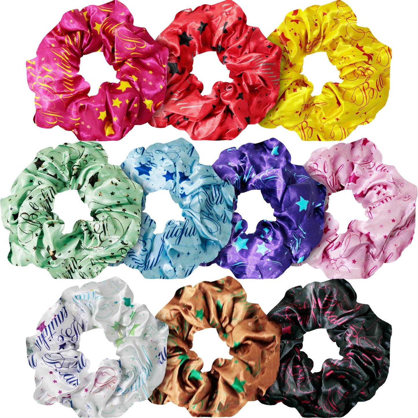 Cute Design Scrunchies - Elastic Hair Ties for All Hair Types | XL Soft Ponytail Set with Ribbon