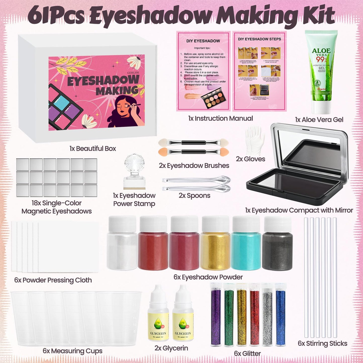 Gdblsm Eyeshadow Making Kit- 18 Colors Professional Eyeshadow Palette, Make Your Own Eyeshadow with Mirror Shimmer Matte Glitter Pigment Pressed Eye Shadow Makeup Pallet Kit Gift for Girl Women