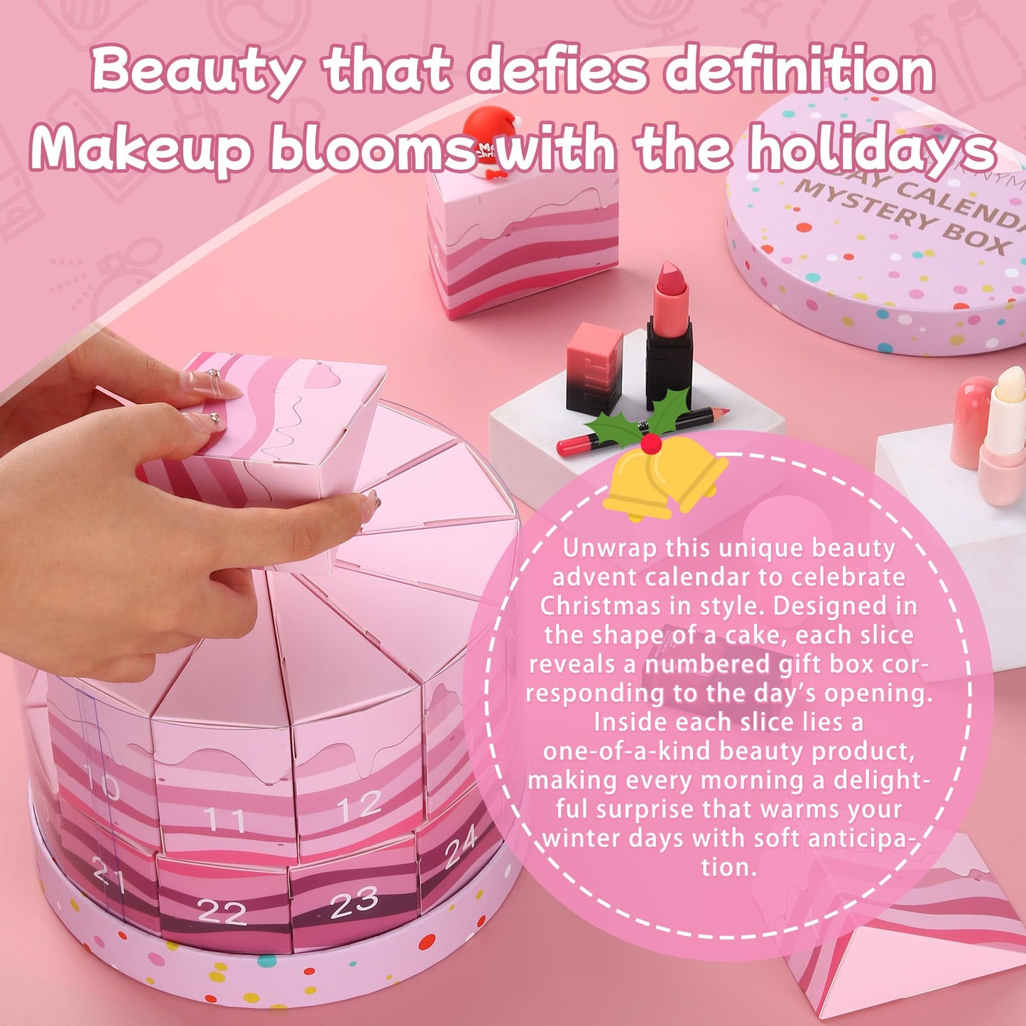 Crudetea 24 Pcs Exquisite Makeup Gift Set - Make Up Birthday Gift Set for Girls Ages 6-12, Makeup Gift Sets for Bday Countdown, Cosmetics Kit for Kids Teens #Pink